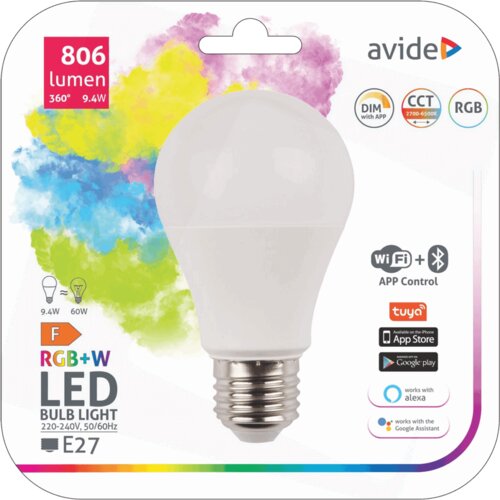Avide Pametna sijalica, LED 9.4W, E27, RGB+W, WiFi, Bluetooth &amp;ndash; Smart LED Globe A60 9.4W WiFi Slike