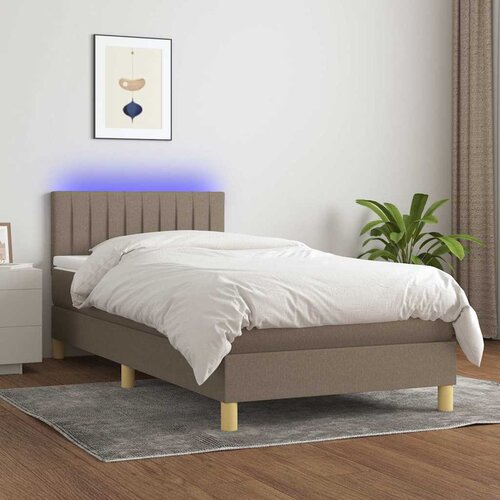  box spring s madracem LED smeđesivi 90x190 cm tkanina Cijene