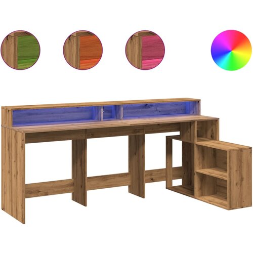 Maison Chic Pisalna miza - pisarni&amp;scaron;ka miza - Računalni&amp;scaron;ka miza z LED lučkami artisan hrast 200x104x91 cm inž. les, (21785196) Slike