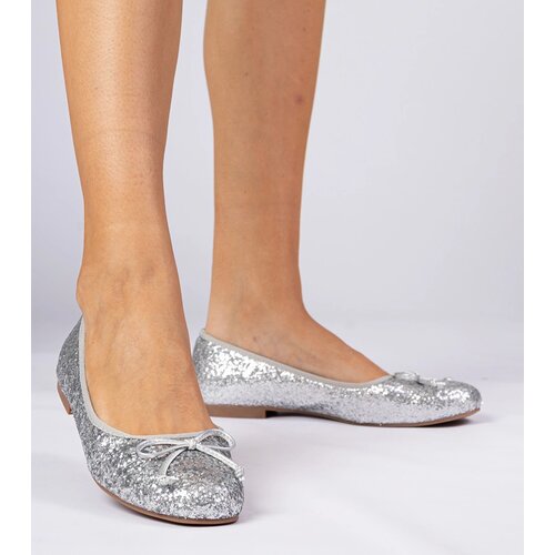 Gemre Silver women's glitter ballet flats with a bow Vellas Cene