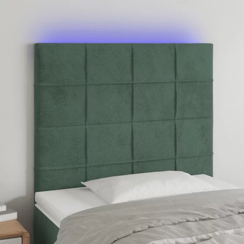 vidaXL LED posteljno vzglavje temno zeleno 80x5x118/128 cm žamet