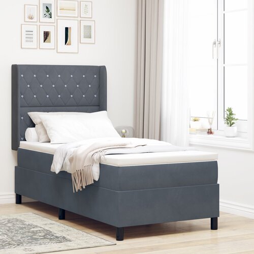 VidaXL Postelja s pomičnim dnom in vzmetnico Temno siva 90x200 cm Žamet Slike