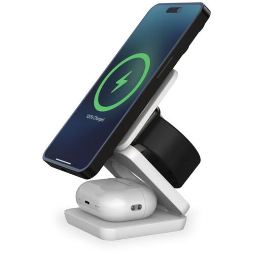 Ksix bežični punjač 3u1 15W, sklopivi, MagSafe &amp;amp; Qi kompatibilan, bijeli Slike