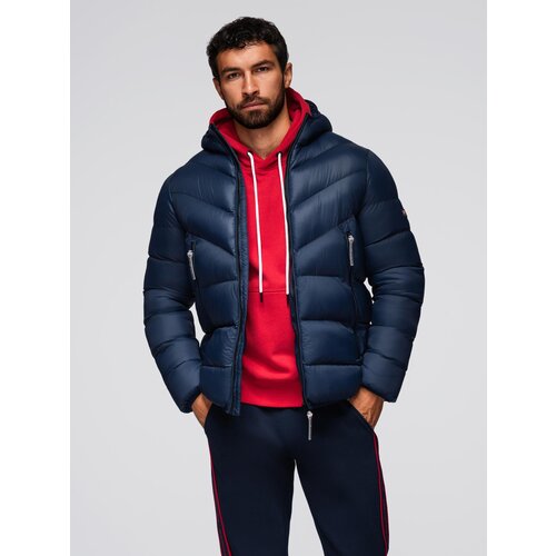 Ombre Men's long quilted jacket with large pockets - beige Cene
