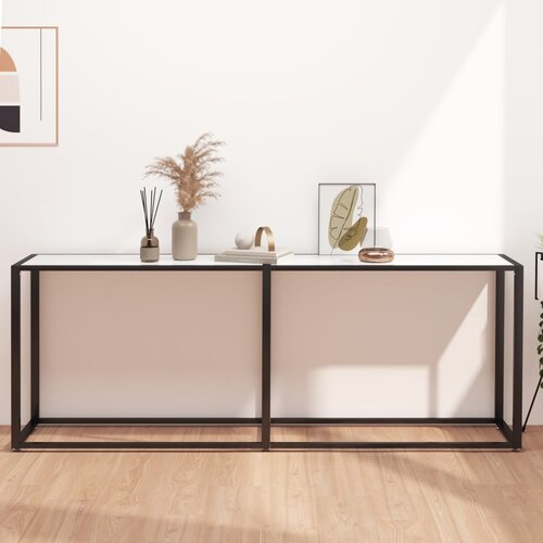  The Living Store Konzolna mizica beli marmor 200x35x75,5 cm kaljeno steklo - Konzolna Mizica, (21502300) Slike