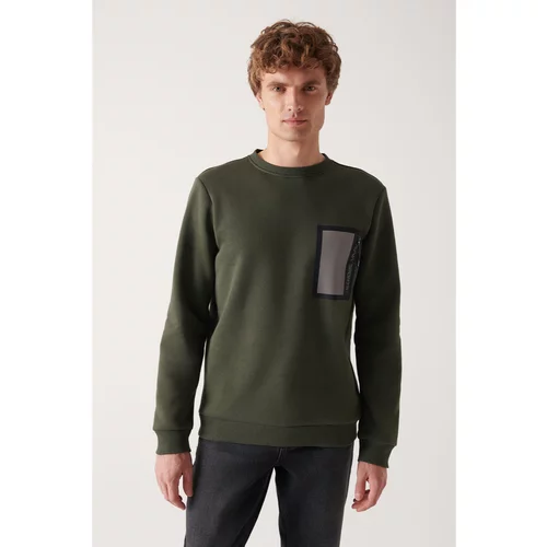 Avva Men's Khaki Crew Neck Fleece Inside 3 Thread Reflective Standard Fit Regular Cut Sweatshirt