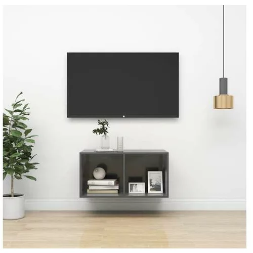  Stenska TV omarica visok sijaj siva 37x37x72 cm iverna plošča