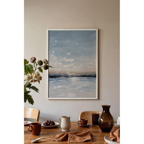 Wallxpert uramljena slika 115218, apstraktni morski pejzaž sa plavim nebom i oblacima, 50 x 70 cm, beli ram Slike