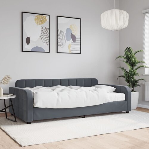 VidaXL Dnevna postelja z vzmetnico temno siva 100x200 cm žamet Slike