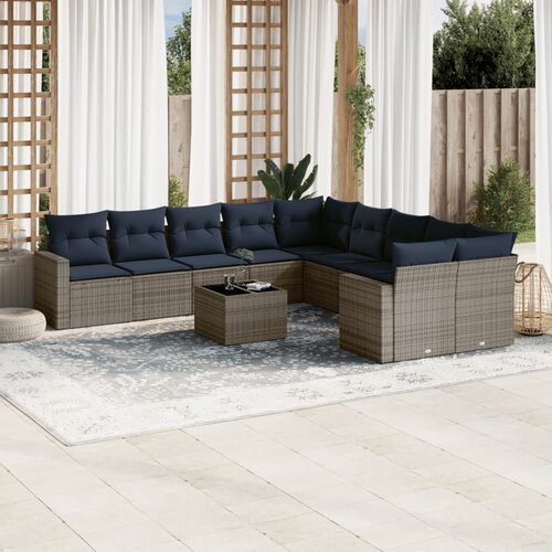 vidaXL 11-dijelni set vrtnih sofa od poliratana s jastucima sivi Cijene