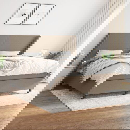 VidaXL Krevet s oprugama i madracem smeđesivi 180x200 cm tkanina Slike
