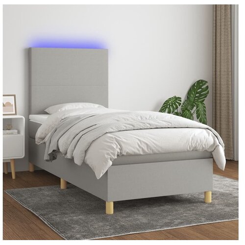  Krevet box spring s madracem LED svjetlosivi 90x190 cm tkanina Cene