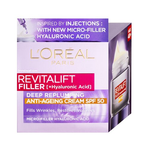 L&amp;acute;Or&amp;eacute;al Paris Revitalift Filler HA SPF50 krema za braz s hialuronsko kislino 50 ml za ženske Slike