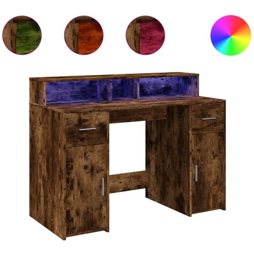 Maison Chic Pisalna miza - pisarniška miza - Računalniška miza z LED lučmi dimljeni hrast 120x55x91 cm inž. les, (21785355) Cene