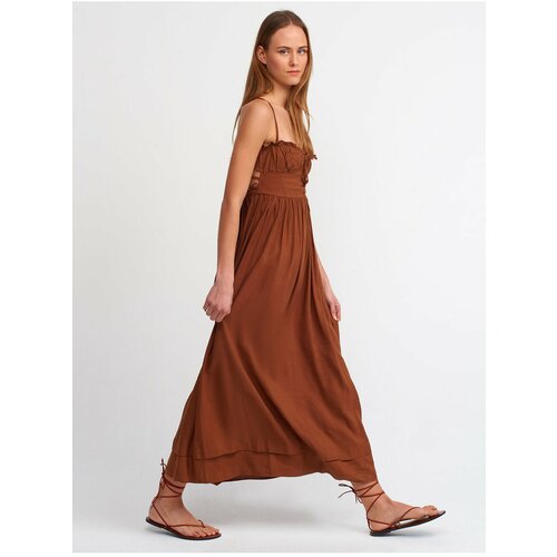Dilvin 90390 Back Detailed Long Dress-Brown Cene