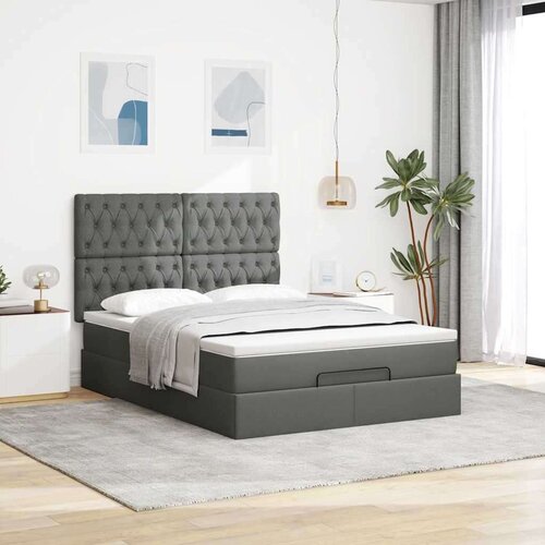 VidaXL otomanski krevet s madracem tamnosivi 140x190cm od tkanine Slike