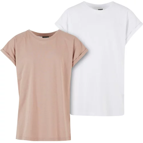 Urban Classics Kids Girls' Extended Shoulder Tee T-Shirt - 2 Pack White+Pink