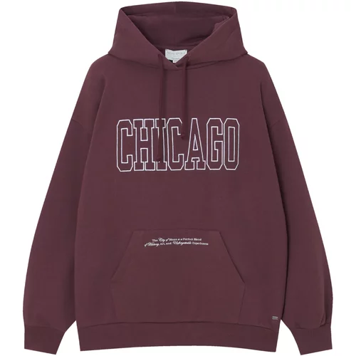 Pull&Bear Sweater majica 'CHICAGO' boja vina / bijela