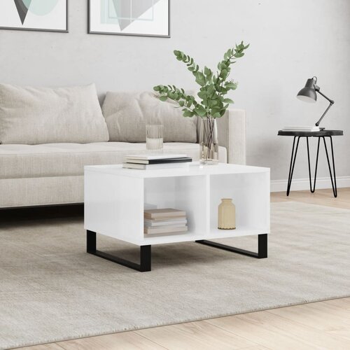 VidaXL Klubska mizica visok sijaj bela 60x50x36,5 cm inženirski les Slike