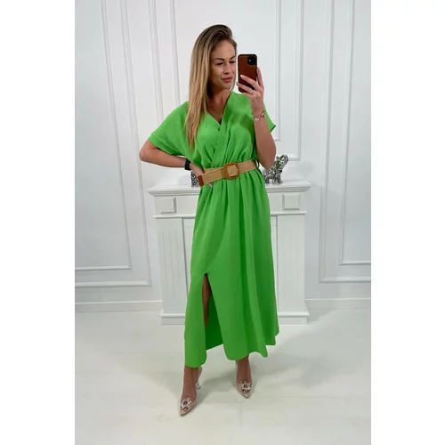 Kesi Long dress with a decorative belt of light green color