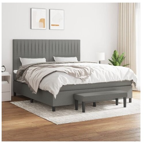  Box spring postelja z vzmetnico temno siva 160x200 cm blago Cene