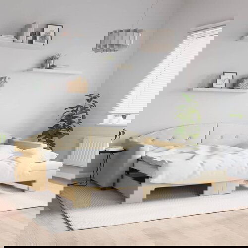 VidaXL Izvlečna dnevna postelja krem 90x200 cm blago Slike