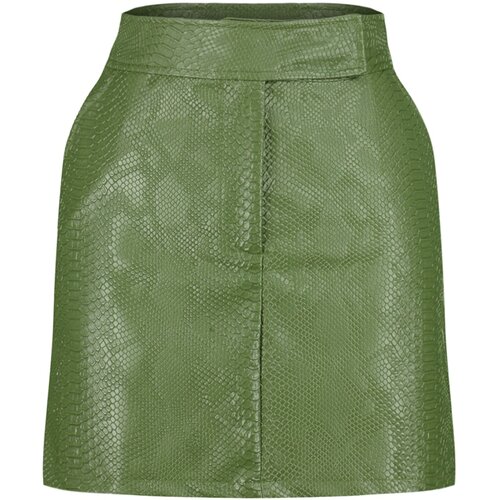 Trendyol Khaki Premium Mini A-Line Weave Faux Leather Skirt Slike