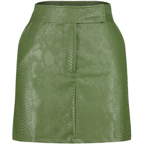 Trendyol Khaki Premium Mini A-Line Weave Faux Leather Skirt Slike
