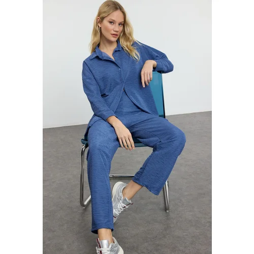 Trendyol Indigo Relaxed Cut Knit Shirt and TrousersTop-Bottom Set