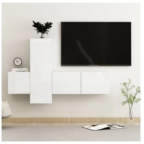 Komplet TV omaric 3-delni visok sijaj bela iverna plošča
