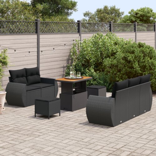 vidaXL 8-dijelni vrtni sofa set s jastučićima crna poli ratan akacija Cijene