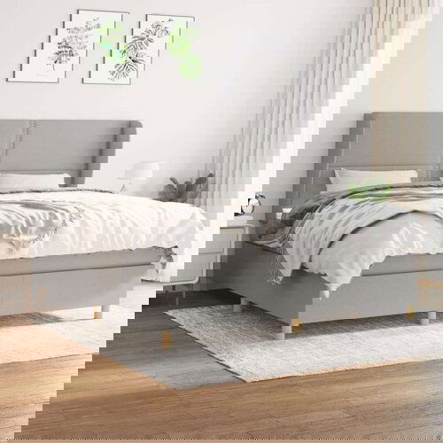  Box spring postelja z vzmetnico svetlo siva 180x200 cm blago, (20898672) Cene