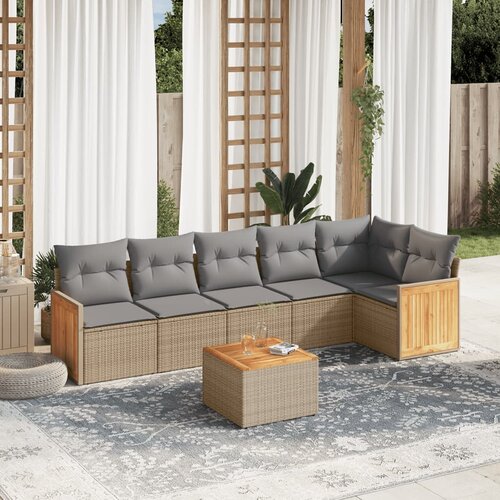 vidaXL 7-dijelni set vrtnih sofa od poliratana s jastucima bež Cijene