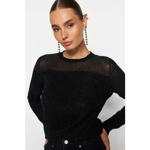 Trendyol Black Glittery Transparent Knitwear Sweater