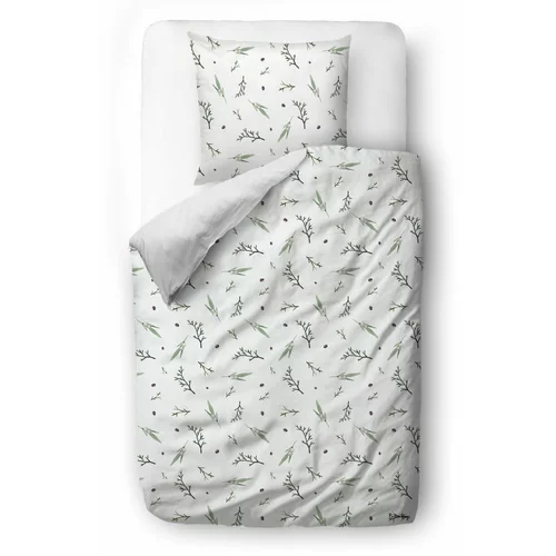 Butter Kings Bijela posteljina za krevet za jednu osobu od pamučnog satena 140x200 cm Delicate Green –
