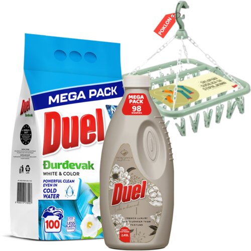 Duel Đurđevak Pra&amp;scaron;kasti deterdžent 9kg + Omek&amp;scaron;ivač Like a diamond 2.45l + Poklon su&amp;scaron;ilica za ve&amp;scaron; Slike
