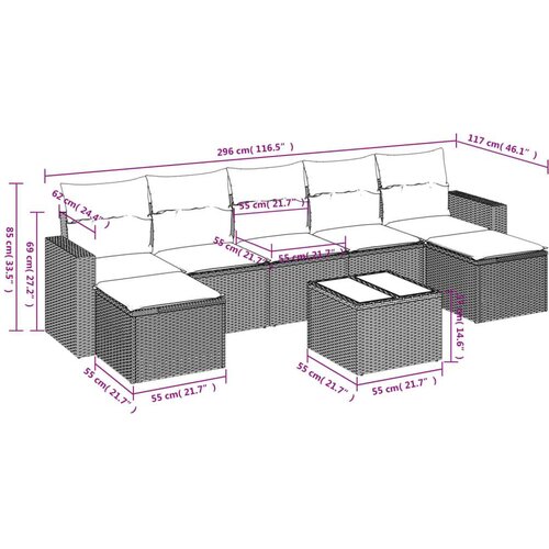 VidaXL 8-dijelni set vrtnih sofa od poliratana s jastucima crni Slike