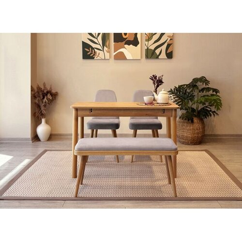 Hanah home Set Trpezarijski sto, 2 trpezarijske stolice i klupa Vina Mini 01 0701, Svijetlo siva Cijene