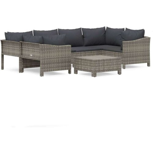  7-dijelna vrtna garnitura od poliratana s jastucima siva Cijene