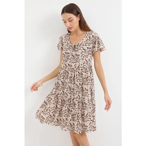 Bigdart 2352 V Neck Short Dress - Light Brown