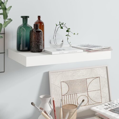 VidaXL Lebdeča polica visok sijaj bela 40x23x3,8 cm MDF, (20765290) Slike