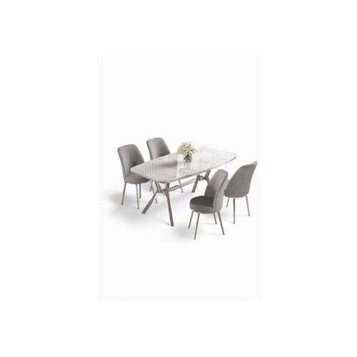 Hanah home Set trpezarijskog stola i stolica (5 delova) Lena White Marble Chrome Grey Cene