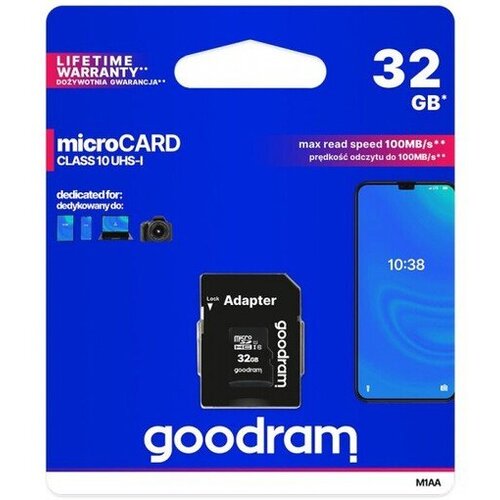 Goodram Memorijska kartica GOODRAM microSD SD 32GB CLASS 10 UHS I 100MB/s s adapterom Slike