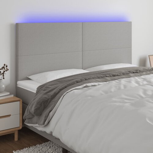VidaXL LED posteljno vzglavje svetlo sivo 200x5x118/128 cm blago Slike