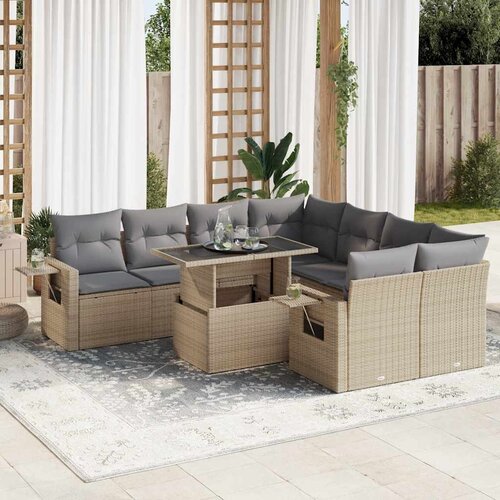 vidaXL 9-dijelni set vrtnih sofa s jastucima bež od poliratana Cijene