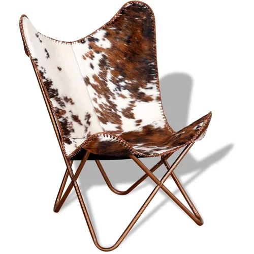 vidaXL Leptir-stolica smeđe-bijela od prave kravlje kože