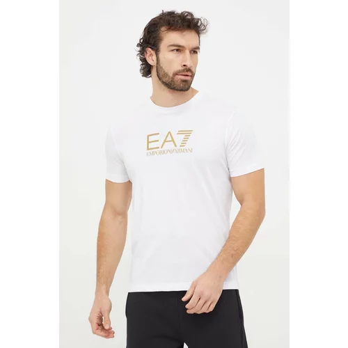Ea7 Emporio Armani Pamučna majica za muškarce, boja: bijela, s tiskom