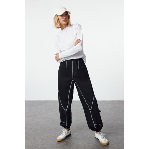 Trendyol Black Cotton Cardigan Stitch Detailed Knitted Sports Sweatpants Slike