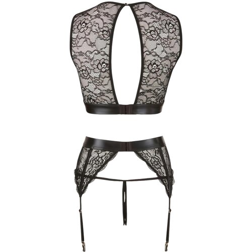 Cottelli Bondage - komplet donjeg rublja od sjajne pruge od čipke (4 komada) - M Slike
