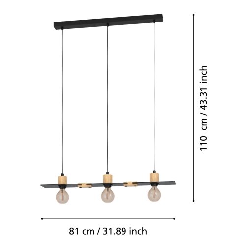 Eglo 43752 - visilica na sajli bramerton 3xE27/40W/230V Slike